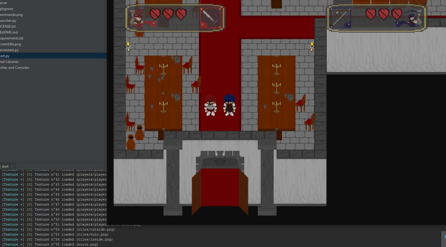 Player in the dungeon hall.