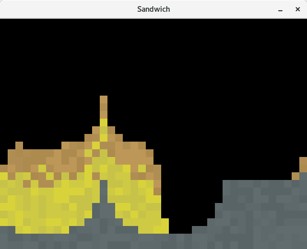 Physics Simulator, a pile of fine and heavy sand, and stone.